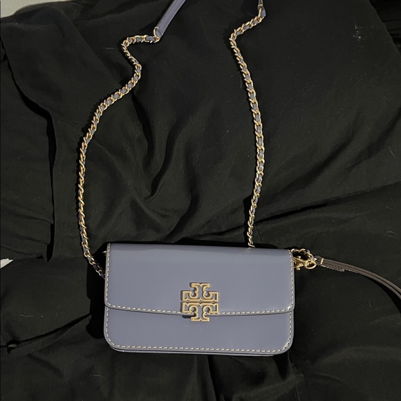 Tory Burch Dark Lotus Britten Smooth Chain Wallet W. Wristlet